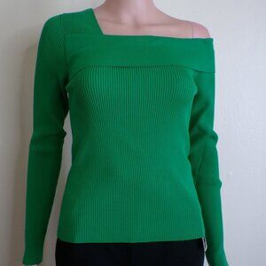 Boutique Green One-Shoulder Ribbed Sweater – Size [S]